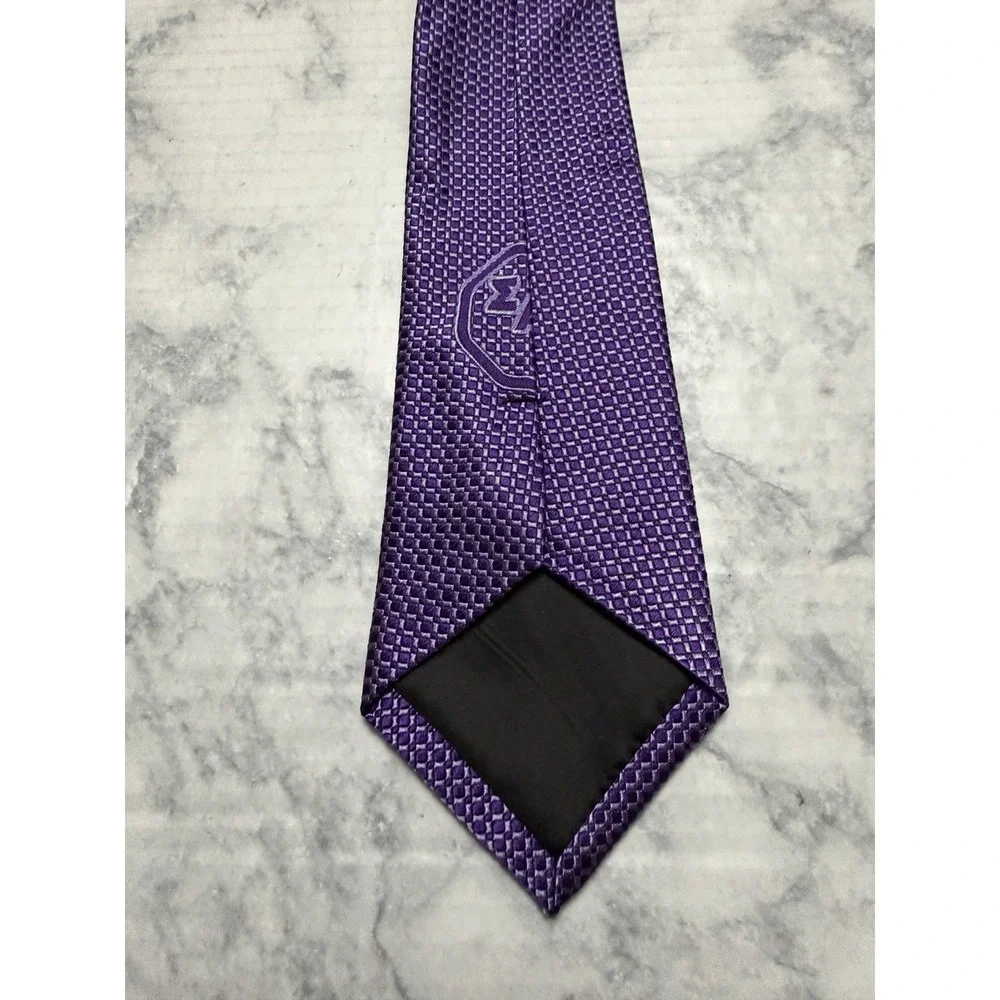 Sigma Alpha Mu Fraternity Purple Logo Geometric Square Pattern Silk Tie Greek